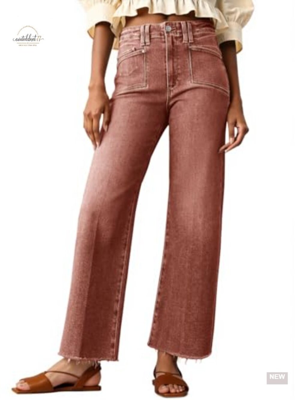 High Waisted Cropped Straight Leg Raw Hem Denim Jeans